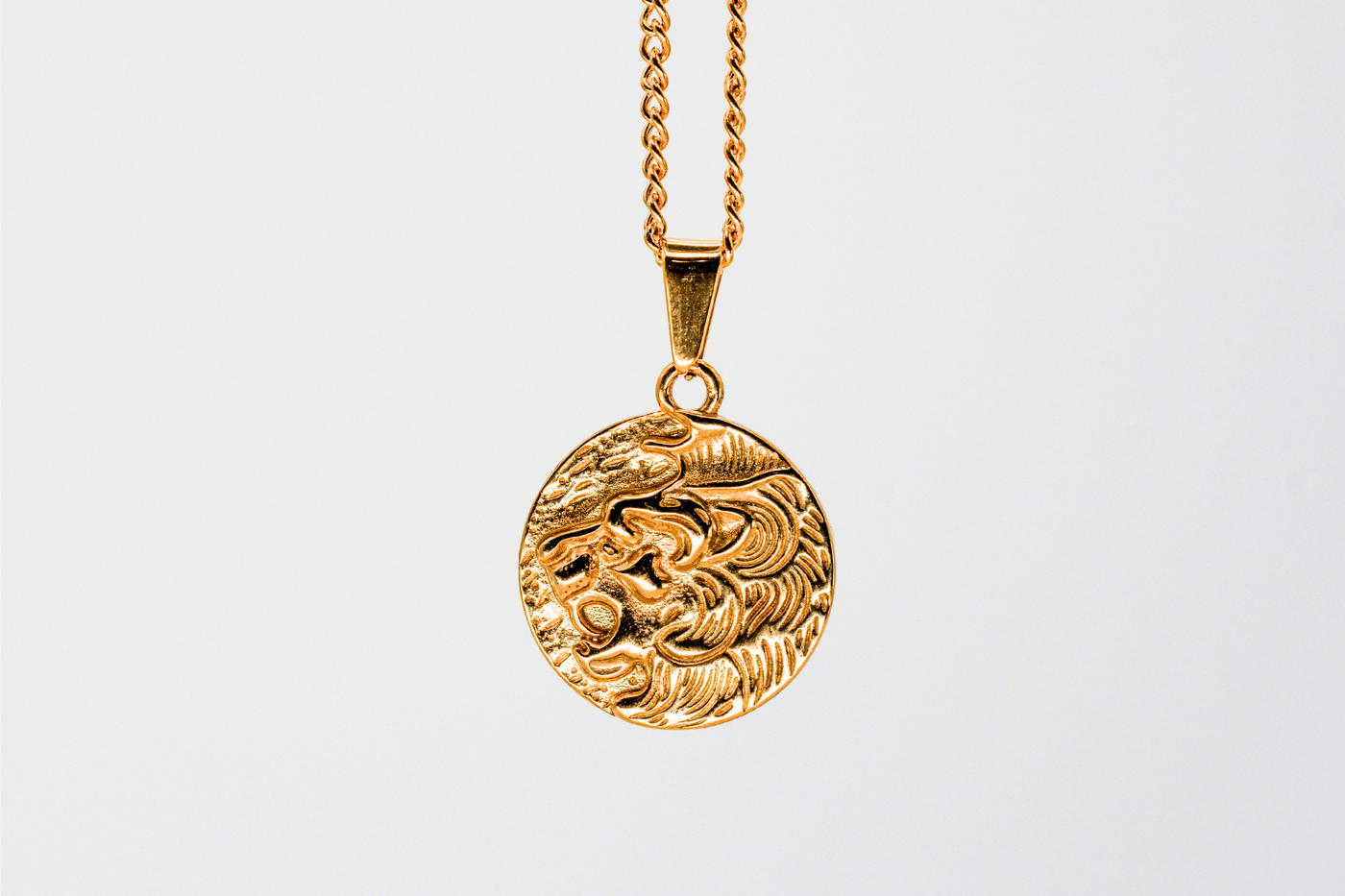 Lion Head Pendant - Gold - 18 inch